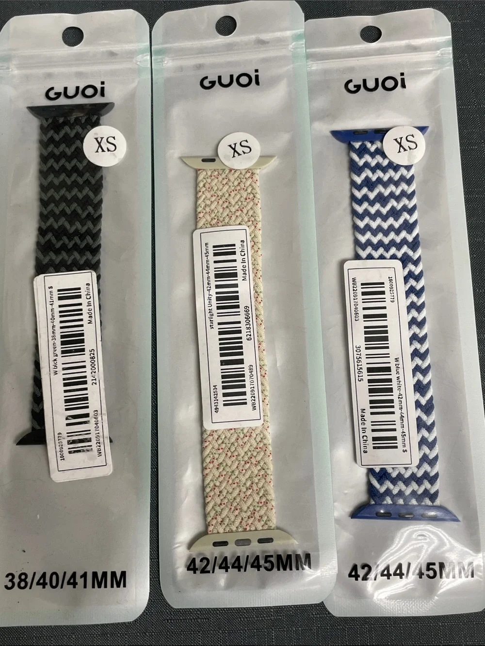 GUOI XS Woven Braided Apple Watch Bands - Black, Cream, Blue Lot of 3
